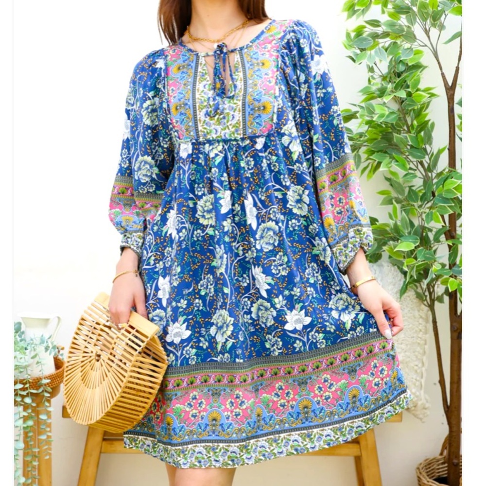 Anna-Kaci Tie Neck Bohemian Dress